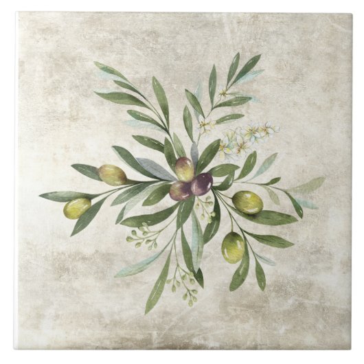 Rustieke olijf & takken bloesems tegeltje (Voorkant)