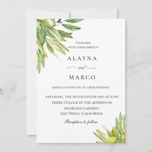 Rustieke Olijf Toscaanse bruiloft uitnodiging (Voorkant)