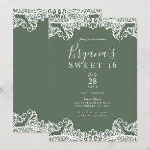 Rustieke Olijf & Witte Kant Elegant Zoete 16 Feest Kaart