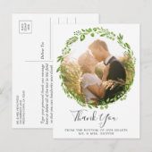 Rustieke olijfbladkrans foto bruiloft bedankt aankondigingskaart (Voorkant / Achterkant)