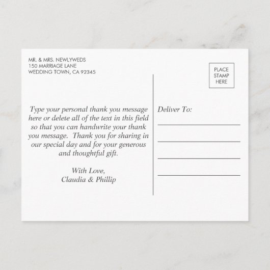 Rustieke olijfbladkrans foto bruiloft bedankt aankondigingskaart (Achterkant)