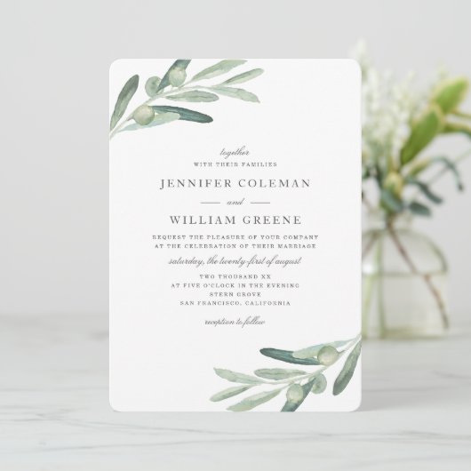 Rustieke Olijfboom Waterverf Botanicals Wedding Kaart (Staand voorkant)