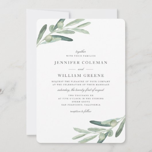 Rustieke Olijfboom Waterverf Botanicals Wedding Kaart (Voorkant)
