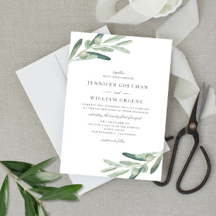 Rustieke Olijfboom Waterverf Botanicals Wedding Kaart