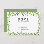 Rustieke olijfgroen Elegante bruiloft RSVP Kaartje (Voorkant / Achterkant)