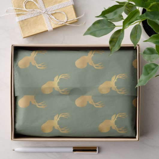 Rustieke Olijfgroen Gouden Hert Kerstmis Tissuepapier (Geschenk)