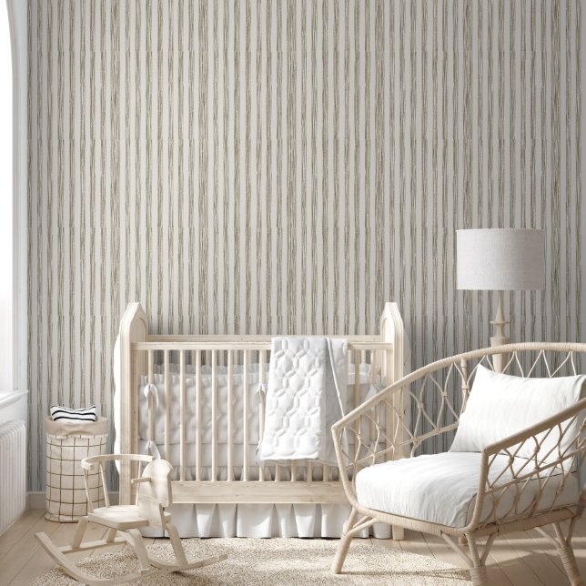 Rustieke Olijfgroene Aquarel Streepbehang Behang (Kinderen)