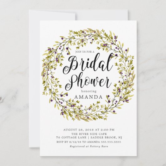 Rustieke Olijfkrans Bruids Douche Uitnodiging (Voorkant)