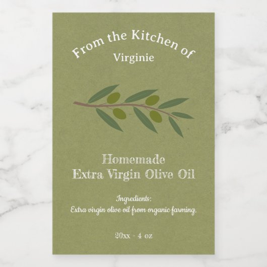 Rustieke Olijfolie Fles Label Sticker (Enkel label)
