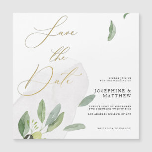 Rustieke Olijftak Chic Kalligrafie Save The Date Magnetische Uitnodiging