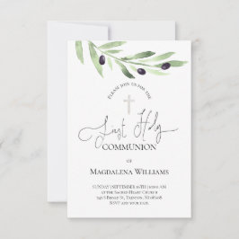 rustieke olijftak Katholiek Eerste Communie Invit Kaart