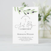 rustieke olijftak Katholiek Eerste Communie Invit Kaart (Staand voorkant)