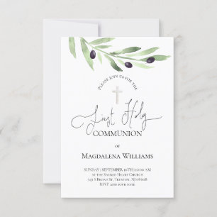 rustieke olijftak Katholiek Eerste Communie Invit Kaart