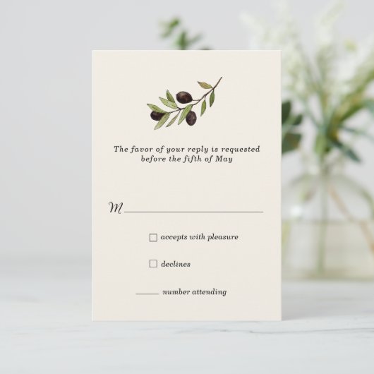 Rustieke Olijftak RSVP Kaart (Staand voorkant)