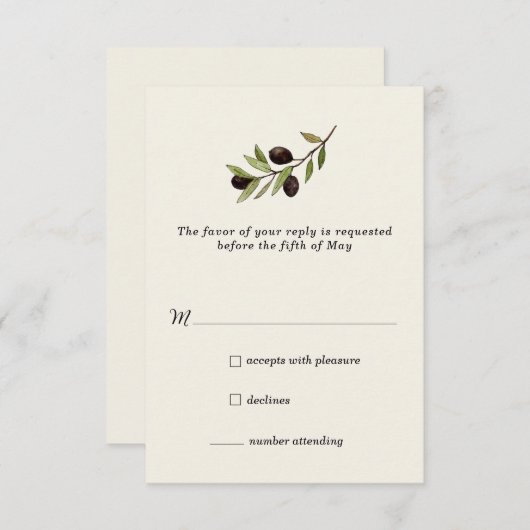 Rustieke Olijftak RSVP Kaart (Voorkant / Achterkant)