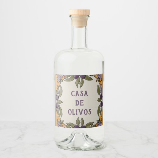 Rustieke olijven Custom Text Olijfolie Likeurfles Etiket (Voorkant)