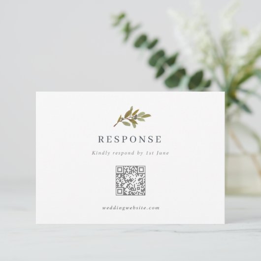 Rustieke Olive Branch Wedding QR Code RSVP Card (Staand voorkant)