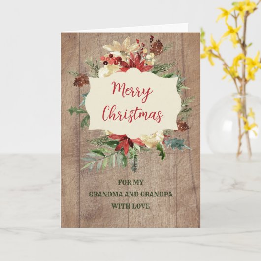 Rustieke oma en opa kerst kaart (Gele Bloem)
