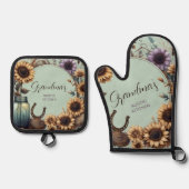Rustieke Oma's Keuken Zonnebloemen Ovenwant & Pannenlap Set (Voorkant)