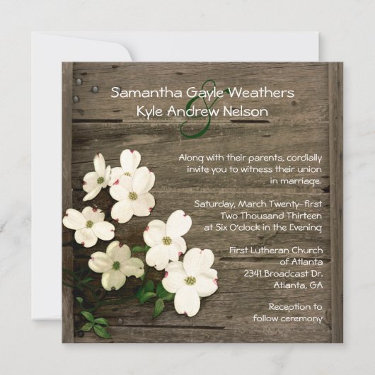 Rustieke Omheining & Dogwood Blooms Bruiloft Uitno Kaart (Voorkant)