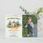 Rustieke One Happy Camper 1e verjaardagsfeest Kaart (Staand voorkant)