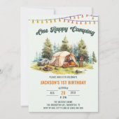 Rustieke One Happy Camper 1e verjaardagsfeest Kaart (Voorkant)