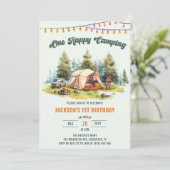 Rustieke One Happy Camper 1e verjaardagsfeest Kaart (Staand voorkant)