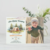 Rustieke One Happy Camper 1st Verjaardag Party Fot Kaart (Staand voorkant)