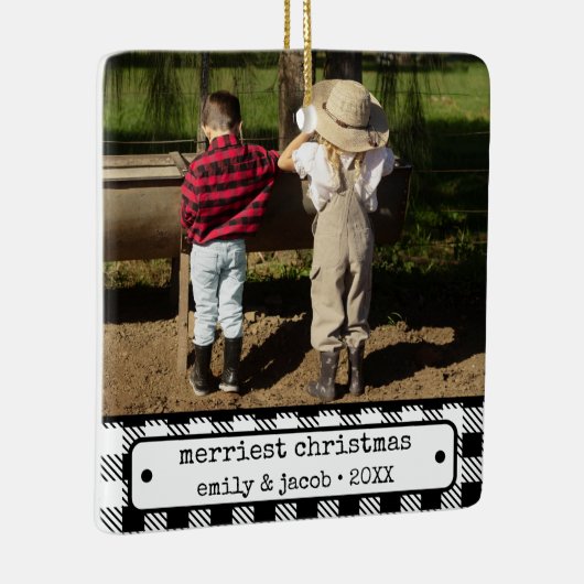Rustieke One Photo  Plaid Custom Christmas Keramisch Ornament (Rechts)