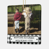 Rustieke One Photo  Plaid Custom Christmas Keramisch Ornament (Links)