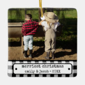 Rustieke One Photo  Plaid Custom Christmas Keramisch Ornament (Voorkant)