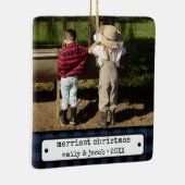 Rustieke One Photo  Plaid Custom Christmas Keramisch Ornament (Rechts)