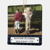Rustieke One Photo Plaid Custom Christmas Keramisch Ornament (Links)