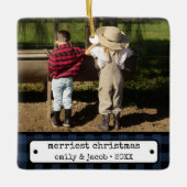 Rustieke One Photo Plaid Custom Christmas Keramisch Ornament (Voorkant)