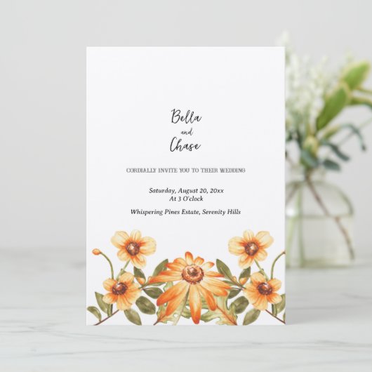 Rustieke oogst bloeit bruiloft uitnodiging (Staand voorkant)