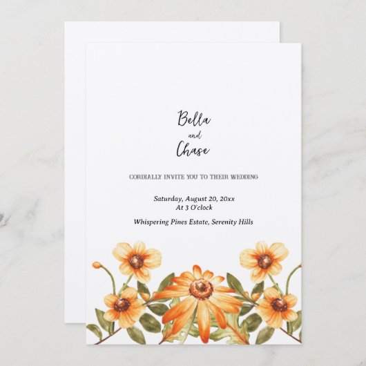 Rustieke oogst bloeit bruiloft uitnodiging (Voorkant / Achterkant)