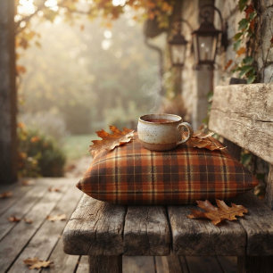 Rustieke Oogst Herfst Tartan Plaid Oranje & Bruin Kussen
