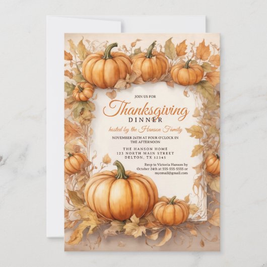 Rustieke oogst pompoen Thanksgiving diner Kaart (Voorkant)