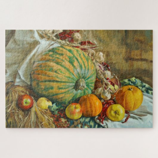 Rustieke oogst stillevens met pompoenen en appels legpuzzel (Horizontaal)