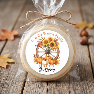 Rustieke Oogst Thanksgiving Wagonwiel Pompoen Ronde Sticker
