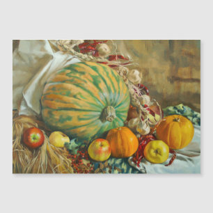 Rustieke oogststilleven met pompoenen en appels