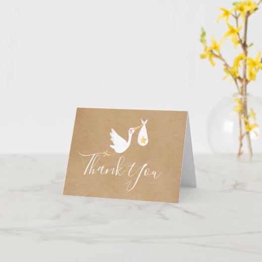 Rustieke ooievaar Baby Gold Star Script Dank u Kaart (Gele Bloem)