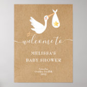 Rustieke Ooievaar Gouden Ster Baby Shower Welkomst Poster (Voorkant)