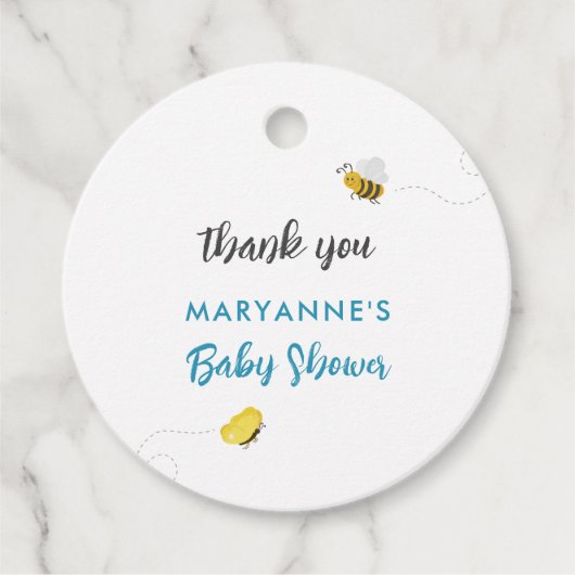 Rustieke Ooievaar met Bee & Butterfly Boy Baby sho Bedankjes Labels (Voorkant)