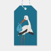 Rustieke Ooievaar met Bee & Butterfly Boy Baby sho Cadeaulabel (Achterkant)