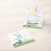 Rustieke Ooievaar met Bee & Butterfly Boy Baby sho Kartonnen Onderzetters (Insitu)