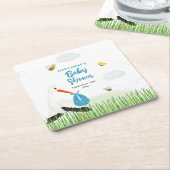 Rustieke Ooievaar met Bee & Butterfly Boy Baby sho Kartonnen Onderzetters (Schuin)