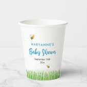 Rustieke Ooievaar met Bee & Butterfly Boy Baby sho Papieren Bekers (Voorkant)