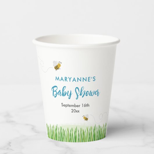 Rustieke Ooievaar met Bee & Butterfly Boy Baby sho Papieren Bekers (Voorkant)