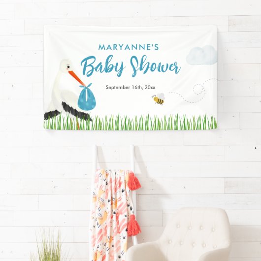 Rustieke Ooievaar met Bee & Butterfly Boy Baby sho Spandoek (Insitu)